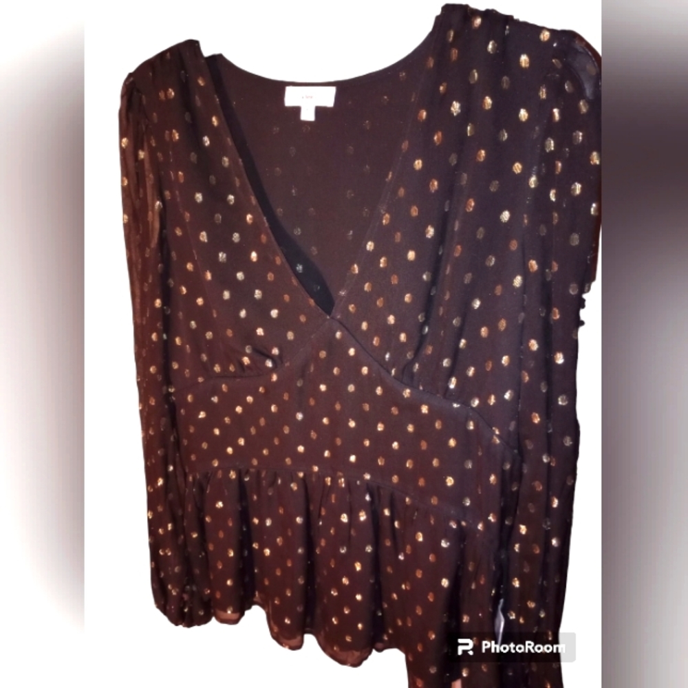 Silk, Gold, Polka Dot Blouse